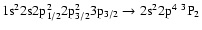 $\rm 1s^22s2p_{1/2}^22p_{3/2}^23p_{3/2} \rightarrow 2s^22p^4~^3P_{2}$
