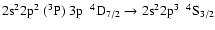 $\rm 2s^{2}2p^{2}~(^{3}P)~3p~~^{4}D_{7/2} \rightarrow 2s^{2}2p^{3}~~^{4}S_{3/2}$