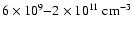 $6 \times 10^{9}{-}2 \times 10^{11}~{\rm cm}^{-3}$