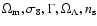 $\Omega_{\rm m}, \sigma_8, \Gamma, \Omega_\Lambda, n_{\rm s}$