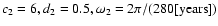 $c_2
= 6, d_2=0.5, \omega_2 = 2\pi/({\rm 280[years]})$