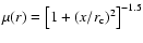 $\mu(r)=\left[1+(x/r_{\rm c})^2\right]^{-1.5}$