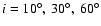$i=10^{\circ }, \ 30^{\circ }, \ 60^{\circ }$