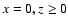 $x = 0, z \ge 0$