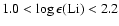 $1.0 < \log \epsilon(\rm Li) < 2.2$