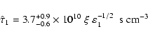 \begin{displaymath}
\hat{\tau}_1 = 3.7^{+0.9}_{-0.6}\times 10^{10} \; \xi \; \varepsilon_1^{-1/2} \; \; {\rm s} \; {\rm cm}^{-3}
\end{displaymath}