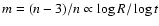 $m = (n-3)/n \propto \log R / \log t$