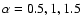 $\alpha =0.5,1,1.5$