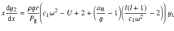 $\displaystyle x{{\rm d}y_2 \over {\rm d}x} =
{\rho gr\over P_{\rm g}}\Bigg(c_1\...
...Big({{a}_{\rm R}\over g}-1\Big)\Big({l(l+1)\over c_1\omega^2}
-2\Big)\Bigg)~y_1$