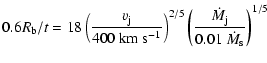 $\displaystyle 0.6 R_{\rm b}/t = 18 %
\left( \frac {v_{\rm j}}{400 ~\rm {km}~\rm...
...ight)^{2/5}
\left( \frac {\dot M_{\rm j}} {0.01~ \dot M_{\rm s}} \right) ^{1/5}$