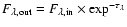 $F_{\lambda, \rm out} = F_{\lambda, \rm in} \times \exp^{-\tau_{\lambda}}$