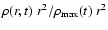 $\rho(r,t)~r^2/\rho_{\rm max}(t)~r^2$