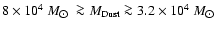 ${\rm 8\times10^4}~M_{\hbox{$\odot$ }} \ga M_{\rm Dust} \ga 3.2\times10^4~M_{\hbox{$\odot$ }}$