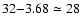 $32{-}3.68 \simeq 28$