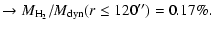 $\displaystyle \rightarrow M_{\rm H_2}/M_{\rm dyn}(r\leq120{''}) = 0.17\%.$