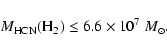 \begin{displaymath}M_{\rm {HCN}}(\mbox{H}_2) \le 6.6 \times 10^7~ {M_{\odot}}.
\end{displaymath}
