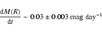 \begin{displaymath}\frac {{\rm d}M(R)}{{\rm d}t} \sim 0.03\pm0.003 ~ {\rm mag~day}^{-1}
\end{displaymath}