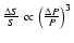 ${\Delta S \over S} \propto \left(\frac{\Delta P}{P}\right)^3$