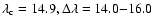 $\lambda_{\rm c}= 14.9, \Delta \lambda= 14.0{-}16.0$