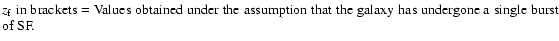 $\textstyle \parbox{14cm}{
$z_{\rm f}$\space in brackets = Values obtained under the assumption that the galaxy has undergone a single burst of SF.}$