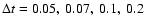 $\Delta t = 0.05,~0.07,~0.1,~0.2$