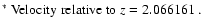 $\textstyle \parbox{16.5cm}{
$^*$\space Velocity relative to $z=2.066161$ .}$