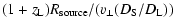 $\displaystyle (1 + z_{\rm L}) R_{\rm source}/(v_\perp (D_{\rm S}/D_{\rm L}))$