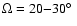 $\Omega
= 20{-}30\hbox{$^\circ$ }$