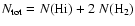 $N_{{\rm tot}}=N({\rm H {\sc i}})+2~N({\rm H}_2)$