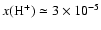 $x(\rm {H}^+)\simeq3\times 10^{-5}$
