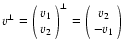 $v^\bot=\left(
\begin{array}{c}
v_1\\
v_2\\
\end{array}\right)^\bot
=\left(
\begin{array}{c}
v_2\\
-v_1\\
\end{array}\right)
$