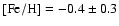 $\rm [Fe/H]=-0.4\pm0.3$