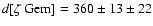$d[\zeta~{\rm Gem}] = 360 \pm 13 \pm 22$