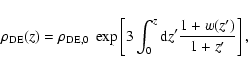 \begin{displaymath}\rho_{\rm DE}(z)=\rho_{\rm DE,0}~
\exp\left[3\int_0^z{\rm d} z'\frac{1+w(z')}{1+z'}\right],
\end{displaymath}