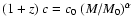 $(1+z)~c=c_0~(M/M_0)^\alpha$