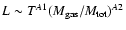 $L \sim T^{A1} (M_{\rm
gas}/M_{\rm tot})^{A2}$