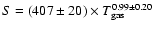 $S = (407 \pm 20) \times
T_{\rm gas}^{0.99\pm0.20}$