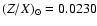 $(Z/X)_{\odot}=0.0230$