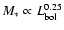$M_{*} \propto L_{\rm bol}^{0.25}$