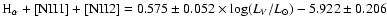 ${\rm H_\alpha+[NII1]+[NII2]}=0.575\pm0.052 \times \log(L_V/L_\odot) -5.922\pm0.206$