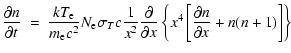 $\displaystyle \frac{\partial n}{\partial t}~=~\frac{kT_{\rm e}}{m_{\rm e}c^{2}}...
... x}\left \{ x^{4}\left [
\frac{\partial n}{\partial x}+n(n+1)\right ] \right \}$