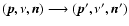 $(\vec{p},\nu,\vec{n})\longrightarrow(\vec{p}^{\prime},
\nu ^{\prime},\vec{n}^{\prime})$