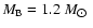 $M_{\rm B} = 1.2~M_{\hbox{$\odot$ }}$