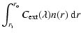 $\displaystyle \int_{r_{\rm i}}^{r_{\rm o}} C_{\rm ext}(\lambda) n(r)~{\rm d}r$
