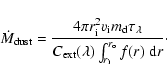 \begin{displaymath}
\dot{M}_{\rm dust} =
\frac{4\pi {r^2_{\rm i}} v_{\rm i} m_...
...xt}(\lambda)\int_{r_{\rm i}}^{r_{\rm o}}{f(r)~{\rm d}r}}\cdot
\end{displaymath}