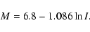 \begin{displaymath}M=6.8-1.086\ln I.
\end{displaymath}