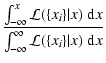 $\displaystyle {\int_{-\infty}^x {\cal L} (\{x_i\}\vert x)~{\rm d}x \over
\int_{-\infty}^\infty {\cal L} (\{x_i\}\vert x)~{\rm d}x}$