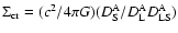 $\Sigma_{\rm cr}=(c^2/4\pi
G)(D_{\rm S}^{\rm A}/D_{\rm L}^{\rm A}
D_{\rm LS}^{\rm A})$
