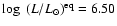 $\log~(L/L_\odot)^{\rm
eq}=6.50$