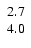 $\left. \begin{array}{c} 2.7 \\ 4.0 \end{array} \right. $